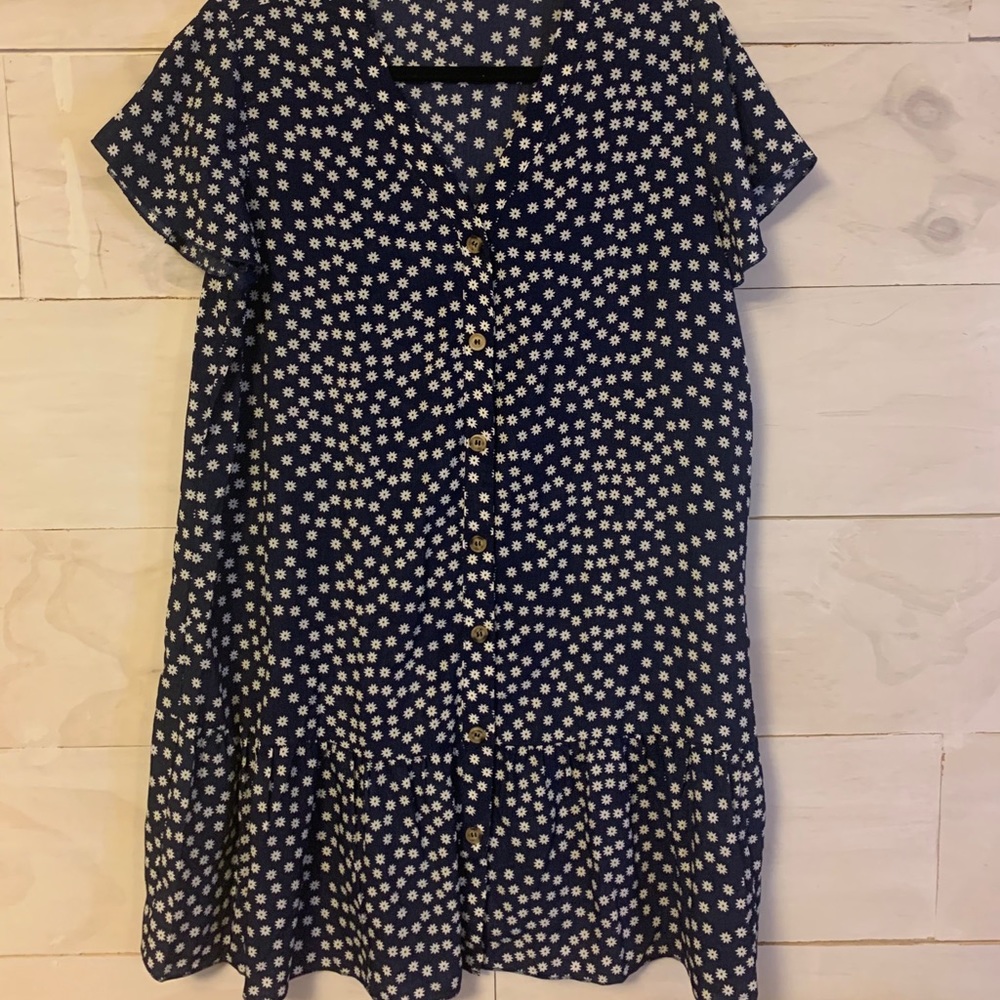 Navy T-shirt dress with flower detail